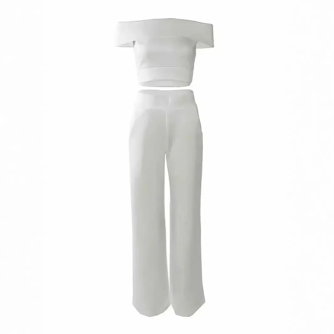 Schulterfreier Zweiteiler Damen – Kurzarm Top & Figurbetonte Hose